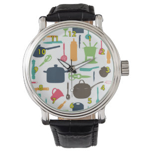 Cute Kitchen Verktyg Silhouette Illustration Armbandsur