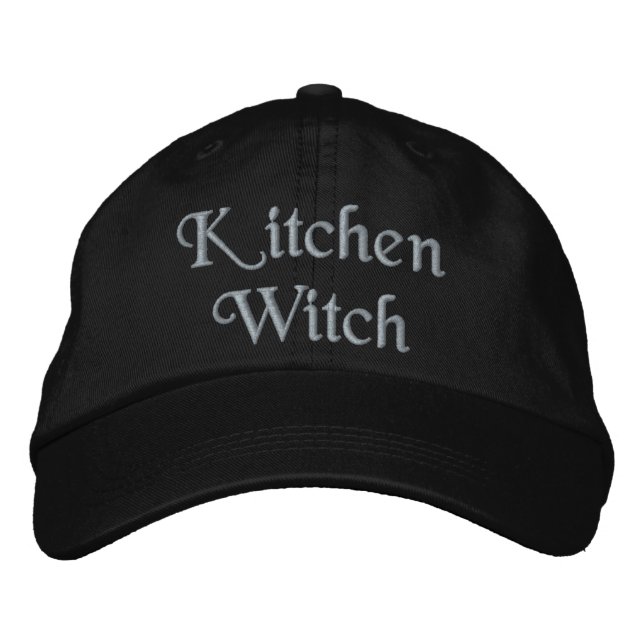 Cute Kitchen Witch Modern Hat Lila Black Broderad Keps (Framsida)