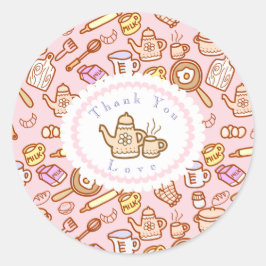 Cute Kitchenware Rosa Classic Round Sticker Runt Klistermärke