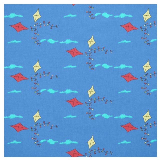 Cute Kite Blue Kids Mönster Tyg (Provkarta)