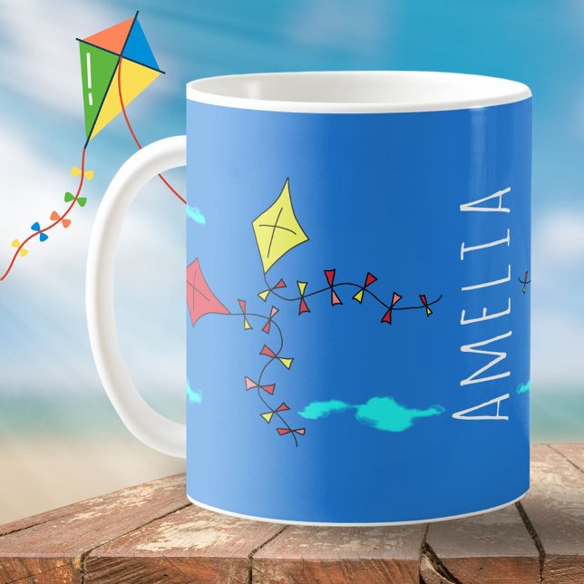 Cute Kite Teckning Cloud Kids Namn Kaffemugg (Skapare uppladdad)
