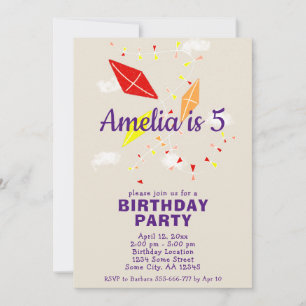 Cute Kites i Himlar Teckning Barns födelsedag Inbjudningar