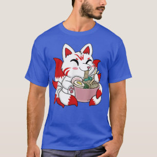 Cute Kitsune Ramen Bowl Japansk Noodle Kawaii Ani T Shirt