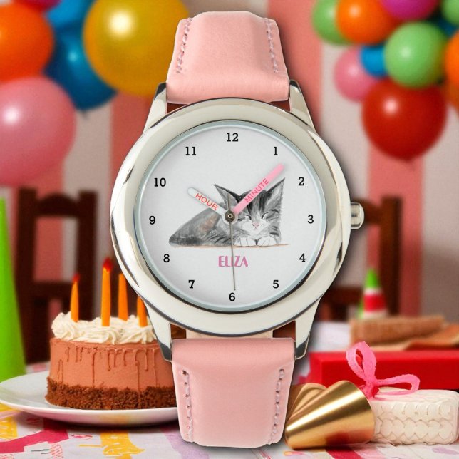 Cute Kitten Animal Girly Kids Watercolor Armbandsur (Skapare uppladdad)