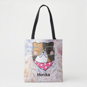 Cute Kitten Ansikte med Eyeglass Monogram Tygkasse