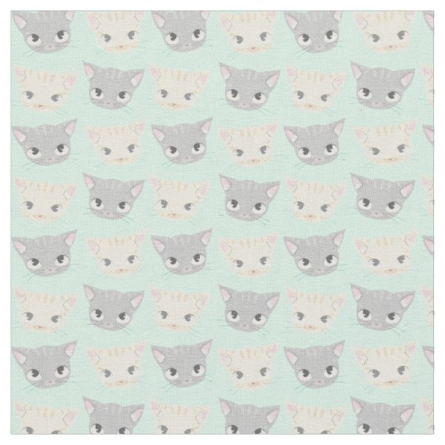 Cute Kitten Ansikte Mönster Tyg (Närbild)
