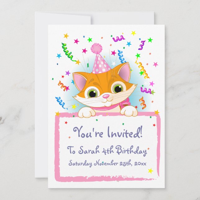 Cute Kitten Birthday-Inbjudningskort Inbjudningar (Framsida)