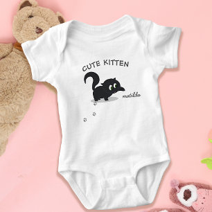 Cute Kitten Black Cat Girl Namn Baby Bodykostdräkt T Shirt