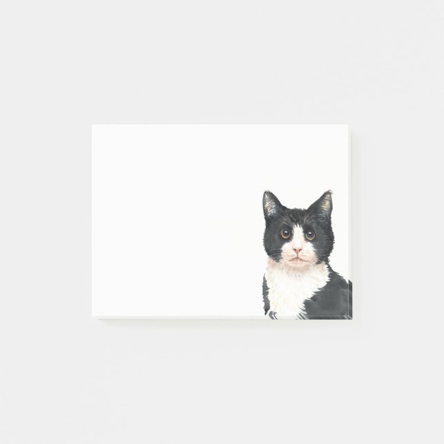 Cute Kitten Black White Watercolor Kattunge Post-it Block (Framsida)