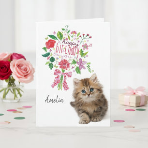 Cute Kitten Blommigt Bouquet Birthday Card Kort