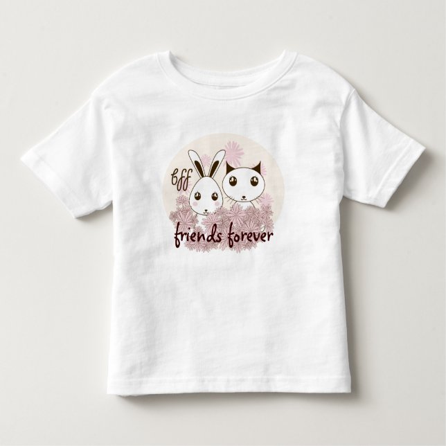 Cute Kitten Bunny Animal Best Friends Girl Tee Shirt (Framsida)
