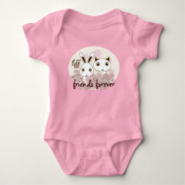 Cute Kitten Bunny Animal Best Friends Rosa Girl T Shirt