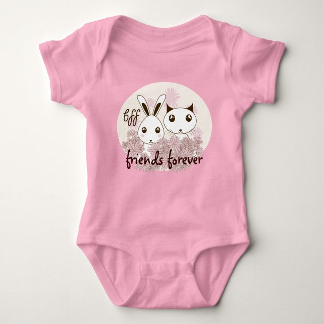 Cute Kitten Bunny Animal Best Friends Rosa Girl T Shirt (Framsida)