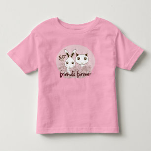 Cute Kitten Bunny Animal Best Friends Rosa Girl T-shirt