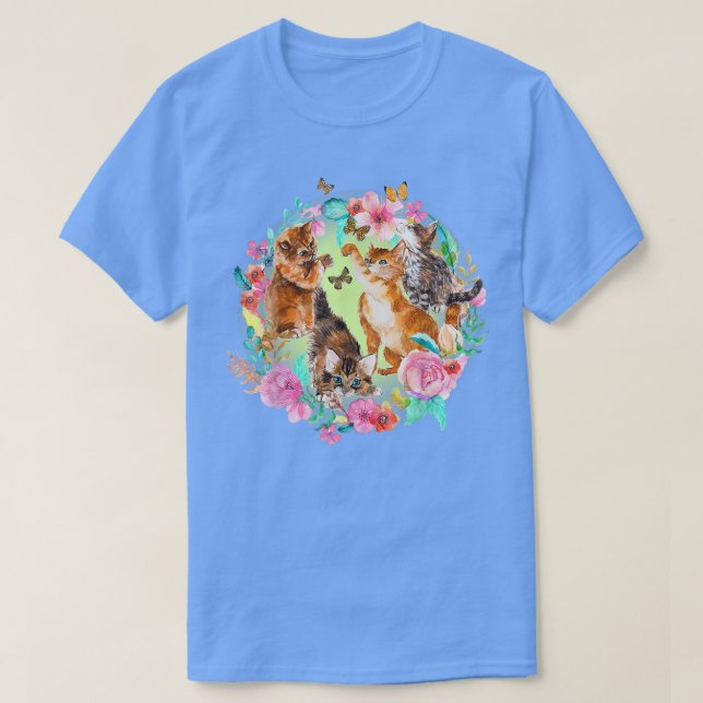 Cute Kitten Butterfly , Katt & Butterflies Flower  T Shirt (Design framsida)