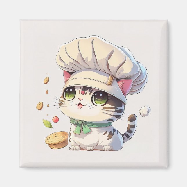 Cute Kitten Cat Chef Illustration Magnet (Framsidan)
