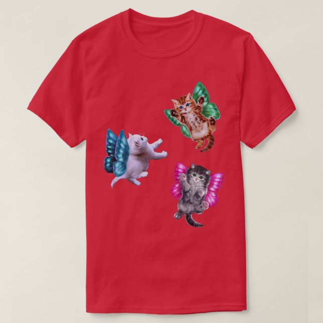 Cute Kitten Cat Cupid Angel med Butterfly Vingar  T Shirt (Design framsida)