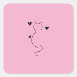 cute kitten cat drawing with pink color background fyrkantigt klistermärke