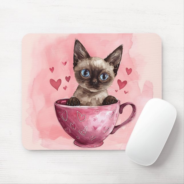 CUTE KITTEN CAT I VALENTINES DAY TEKOPP MUSMATTA (Med mus)