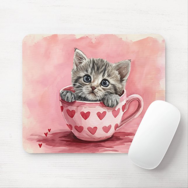 CUTE KITTEN CAT I VALENTINES DAY TEKOPP MUSMATTA (Med mus)