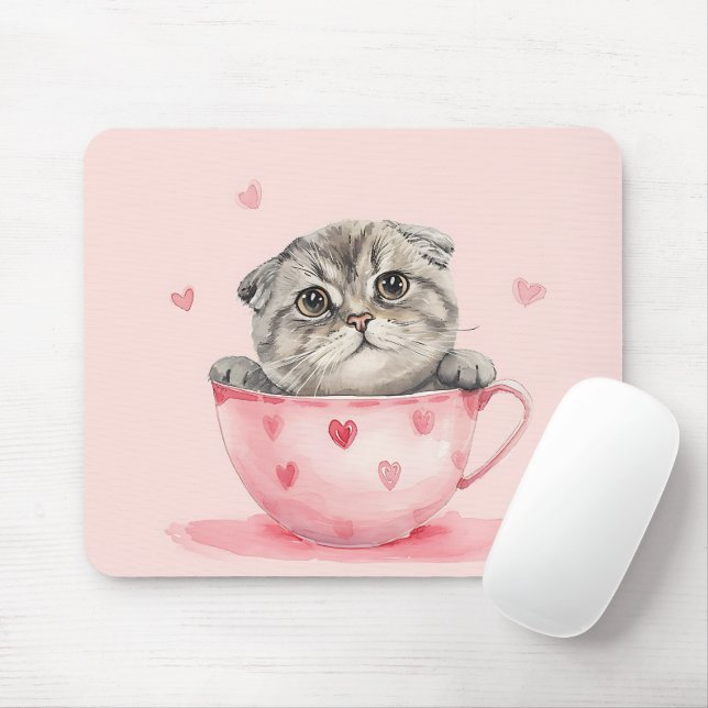 CUTE KITTEN CAT I VALENTINES DAY TEKOPP MUSMATTA (Med mus)