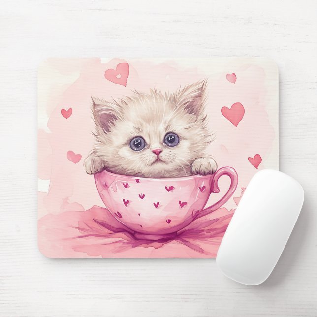 CUTE KITTEN CAT I VALENTINES DAY TEKOPP MUSMATTA (Med mus)