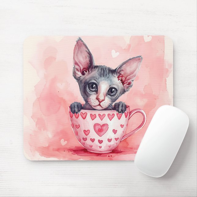 CUTE KITTEN CAT I VALENTINES DAY TEKOPP MUSMATTA (Med mus)