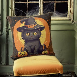 Cute Kitten Cat in Witch Hat for Halloween Kudde