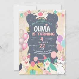 Cute Kitten/Cat Låt oss Pawty-Födelsedagsfesten Inbjudningar