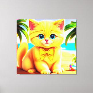 Cute Kitten Cat vid Beach Canvastryck