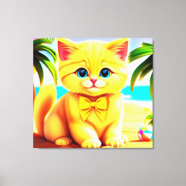 Cute Kitten Cat vid Beach Canvastryck (Framsida)