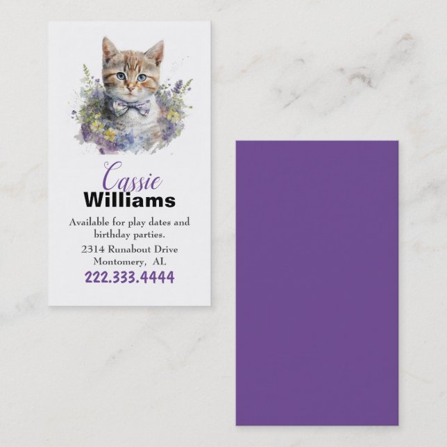 Cute Kitten Children Calling Card (Fram/baksida)