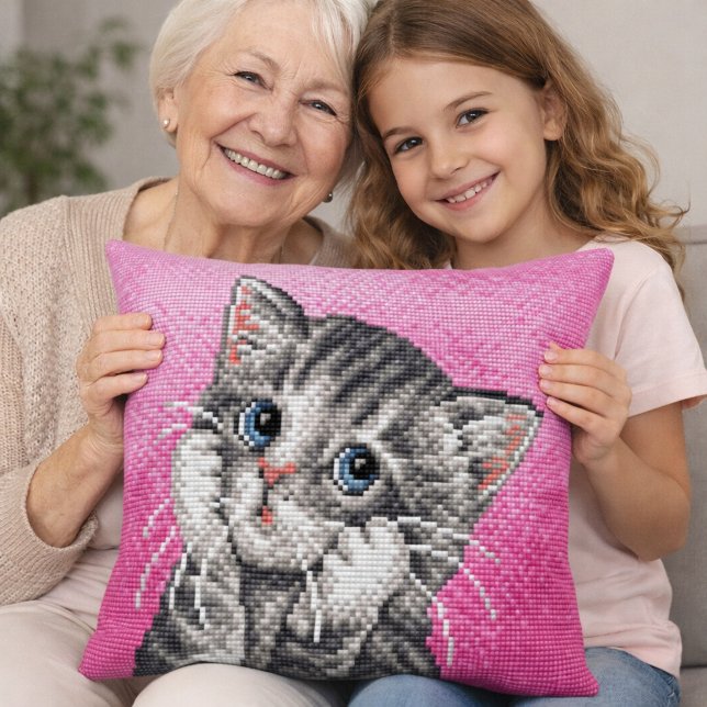Cute Kitten Cross Stitch Throw Pillow Kudde (Skapare uppladdad)