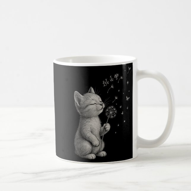 Cute Kitten Dandelion Flower Cat Let it Go Motivat Kaffemugg (Höger)