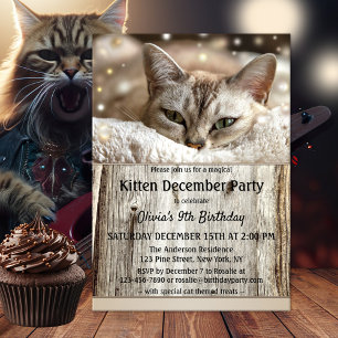 Cute Kitten December Barns födelsedag Party Inbjudningar