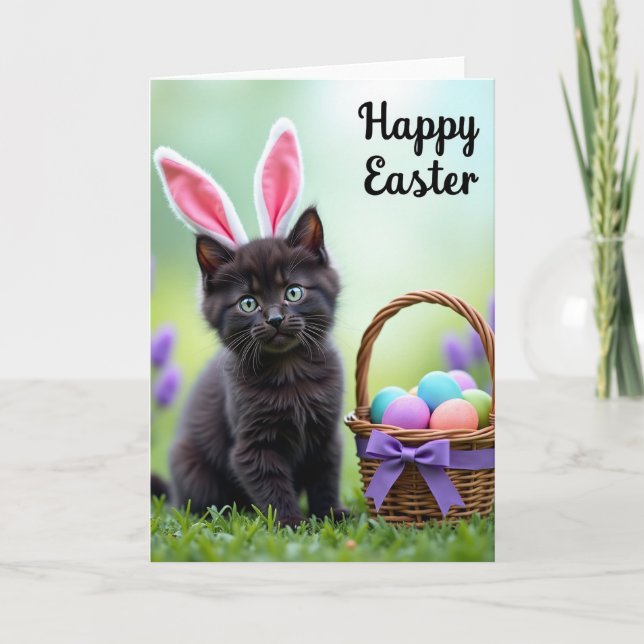 Cute Kitten Easter Wishes Card Kort (Framsida)