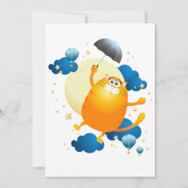 Cute Kitten Flyg med Parbrella Inbjudningar