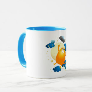 Cute Kitten Flyg med Parbrella Mugg