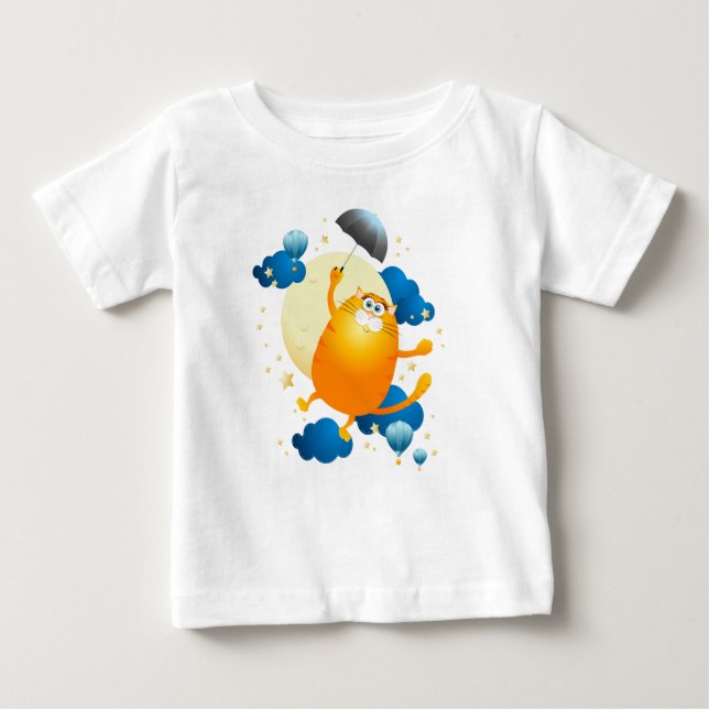 Cute Kitten Flyg med Parbrella T Shirt (Framsida)