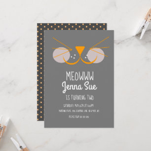 Cute Kitten Födelsedagsfest Grått Cat-inbjudan Inbjudningar