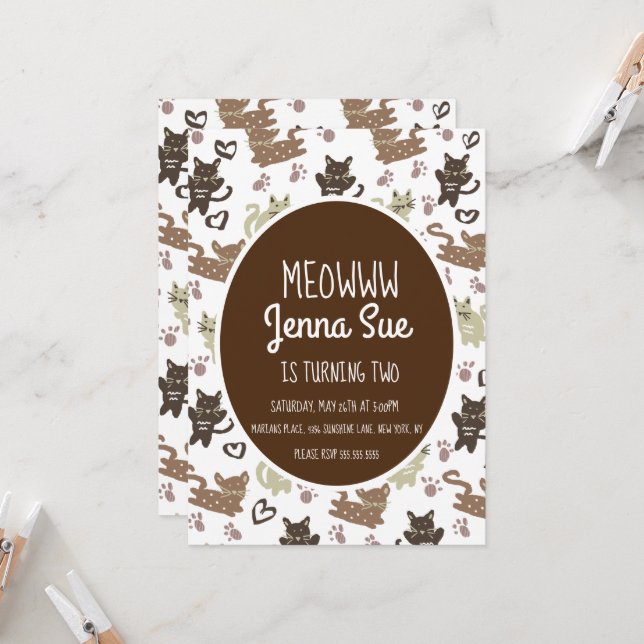 Cute Kitten Födelsedagsfest Pet-inbjudan Inbjudningar (Fram/Back In Situ)