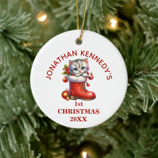 Cute Kitten Första jul-Personligen Julgransprydnad Keramik (Träd)