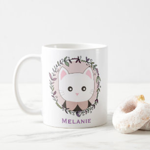 Cute Kitten Framad av blommor, Personlig Kaffemugg