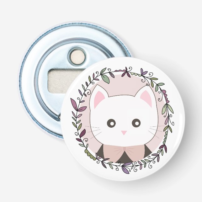 Cute Kitten Framed av Flowers Flasköppnare (Framsidan)