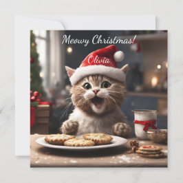 Cute Kitten Funny Santa Cat jul Julkort
