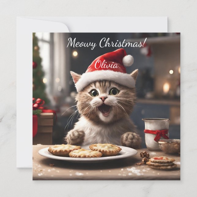 Cute Kitten Funny Santa Cat jul Julkort (Framsida)