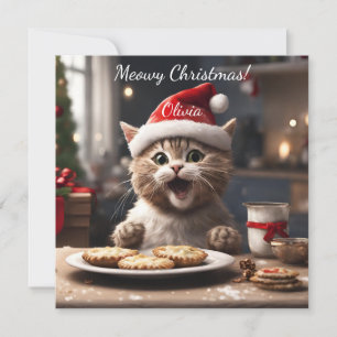 Cute Kitten Funny Santa Cat jul Julkort