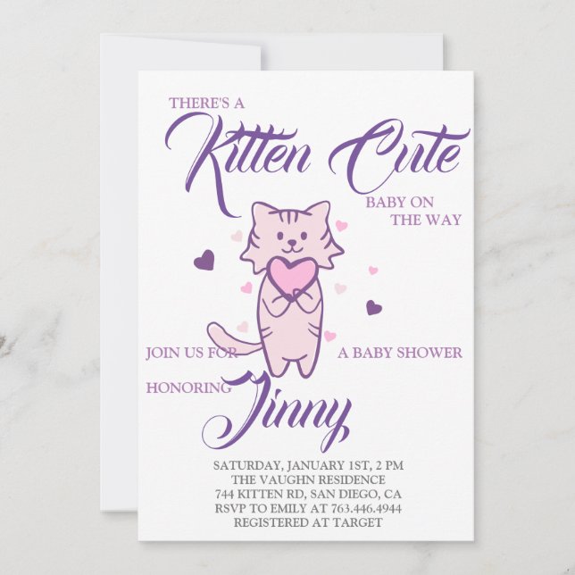 Cute Kitten Girl Baby Shower-inbjudan Inbjudningar (Framsida)