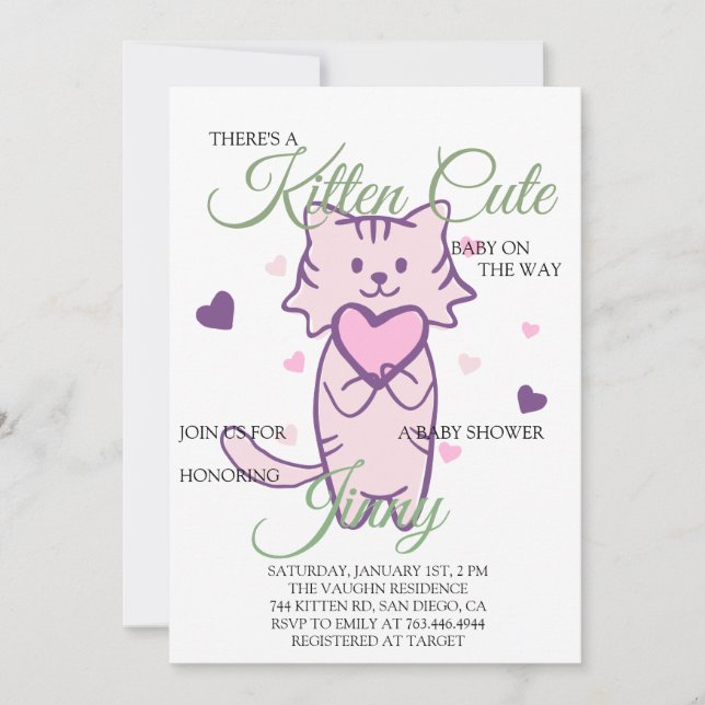 Cute Kitten Girl Baby Shower Inbjudningar (Framsida)