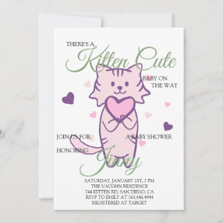 Cute Kitten Girl Baby Shower Inbjudningar